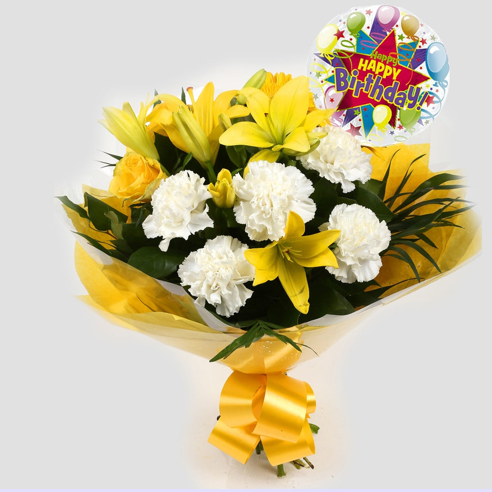 Birthday Balloon & Golden Sunshine Flowers£19.99