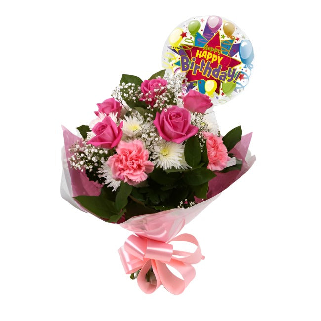 Birthday Balloon & Strawberry Pink Blush Flowers£19.99