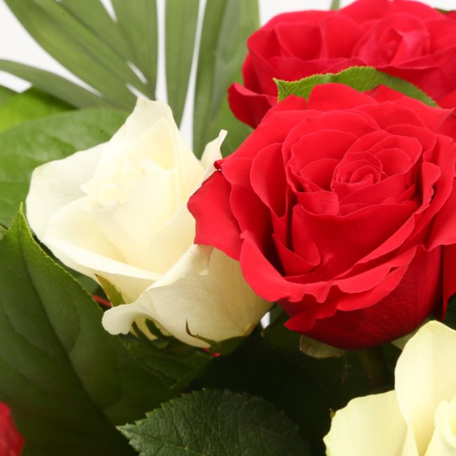 Love You Balloon & 12 Red & White Roses£19.99