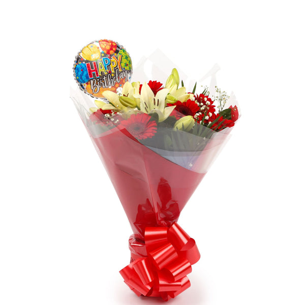 A Stunning Red Gerbera & Lily Bouquet & Birthday Balloon£16.99