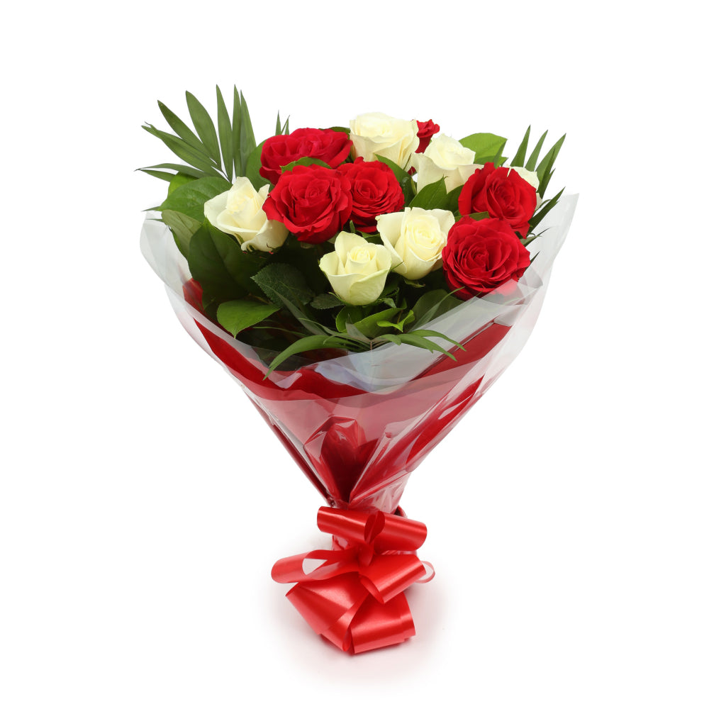 Love You Balloon & 12 Red & White Roses£19.99
