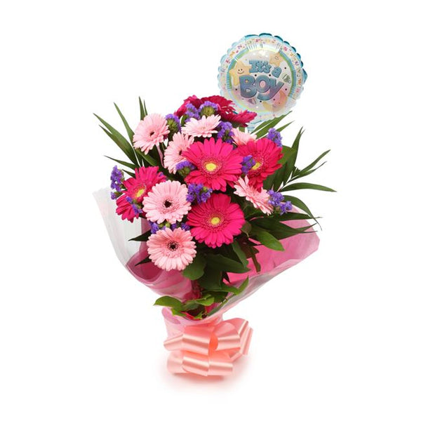 Its A Boy Balloon & Gerbera Blush Flowers£19.99