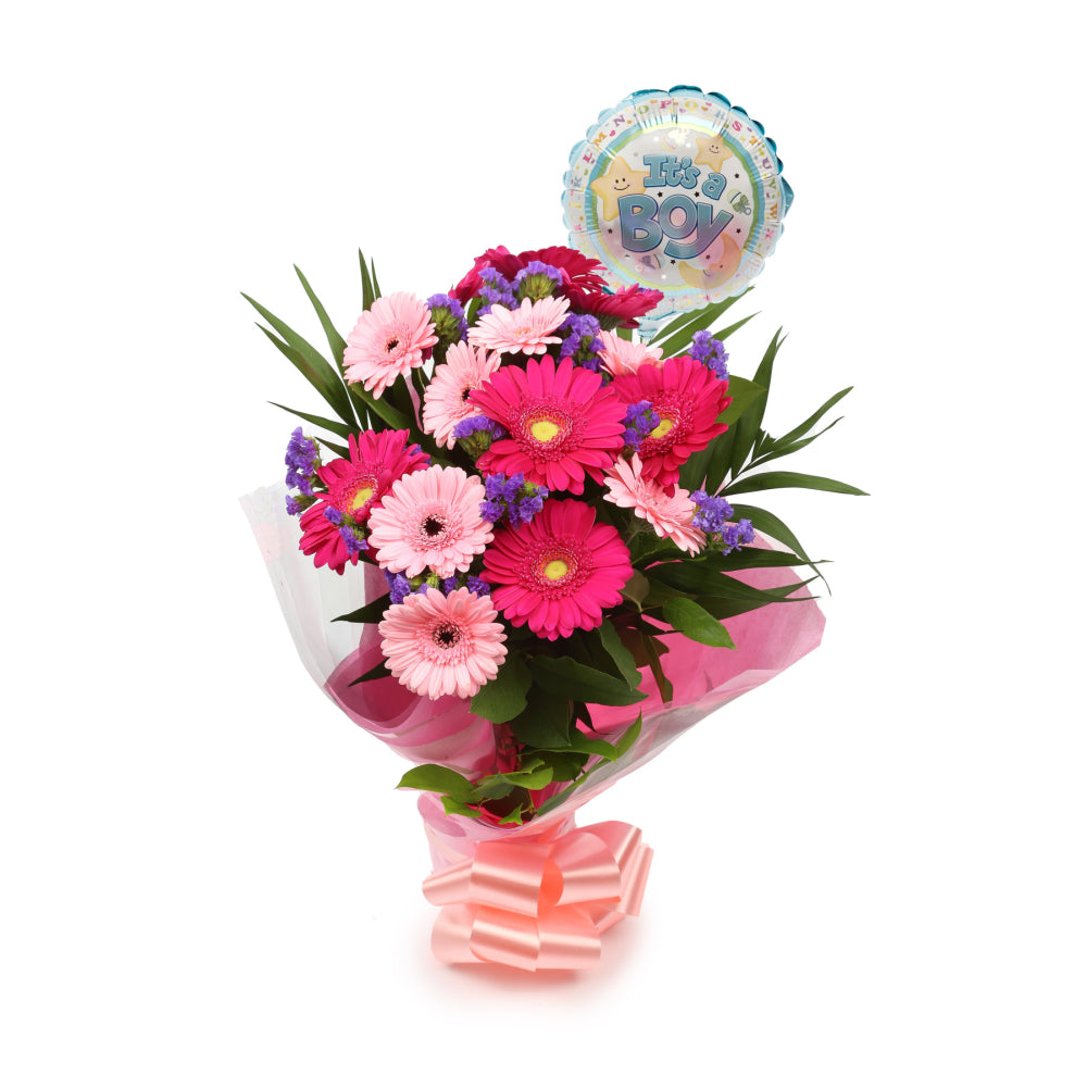 Its A Boy Balloon & Gerbera Blush Flowers£19.99
