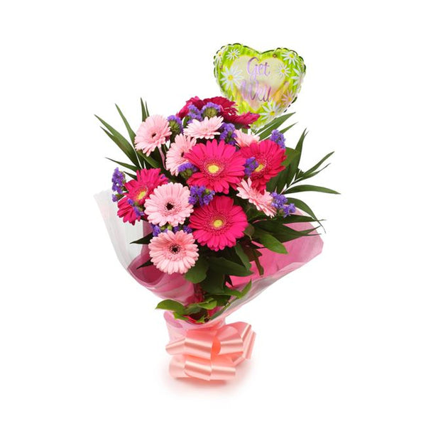 Get Well Balloon & Gerbera Blush Flowers£19.99