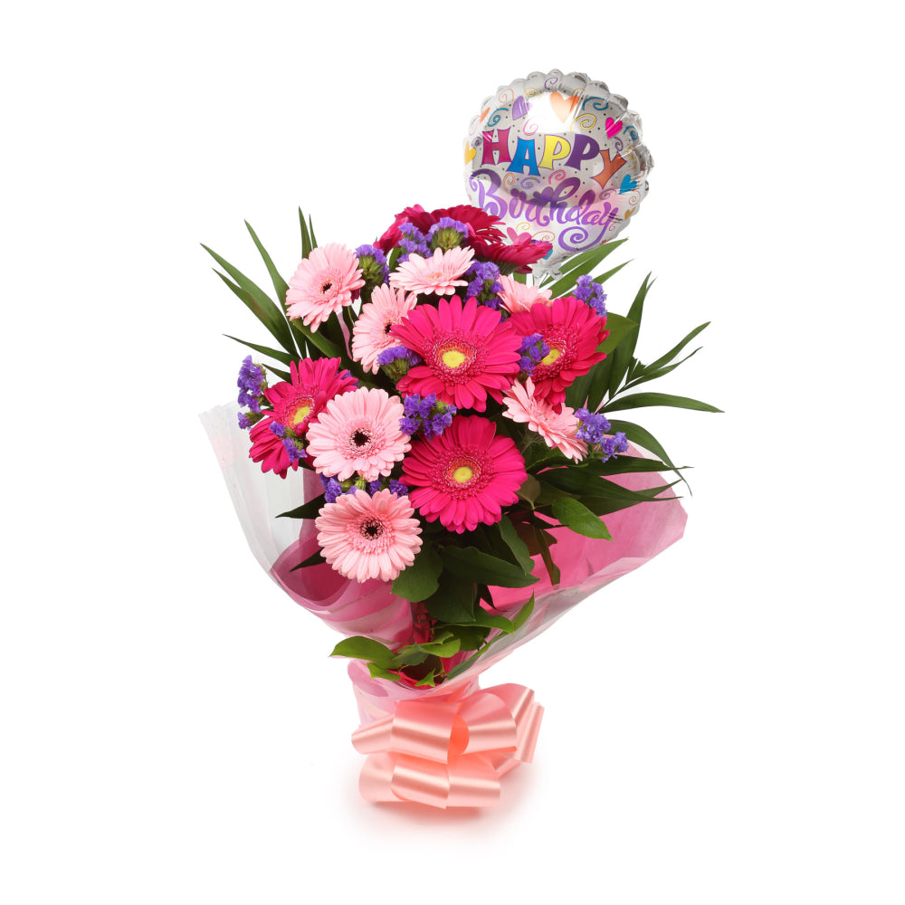 Birthday Balloon & Gerbera Blush Flowers£19.99