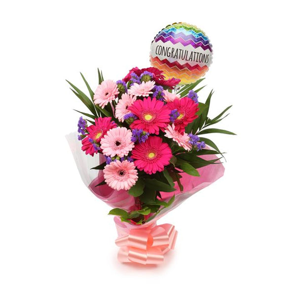 Congratulations Balloon & Gerbera Blush Flowers£19.99