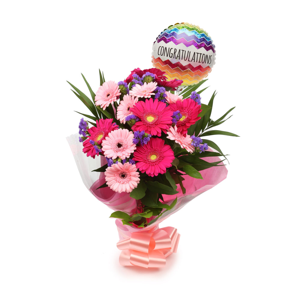 Congratulations Balloon & Gerbera Blush Flowers£19.99