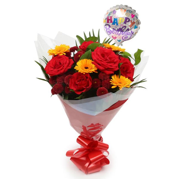 Birthday Balloon & Red Sun Flowers£19.99