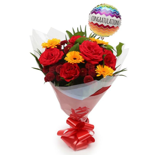 Congratulations Balloon & Red Sun Flowers£19.99