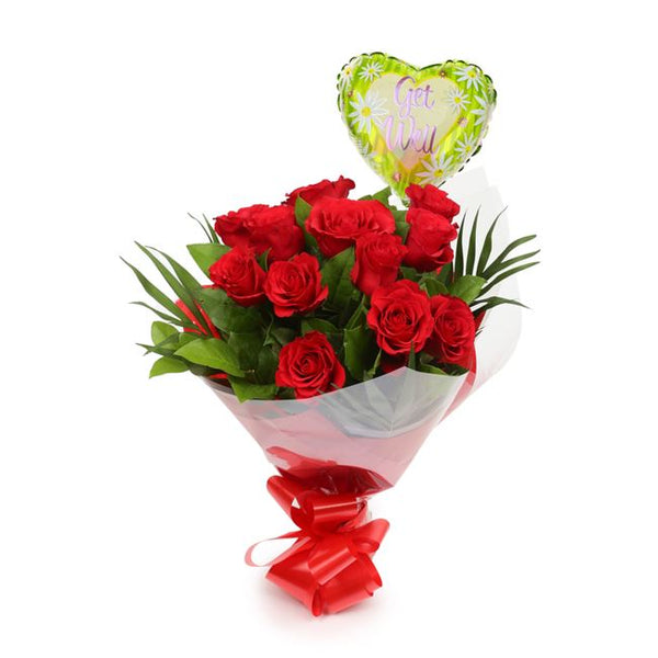 Get Well Balloon & 12 Red Roses£19.99