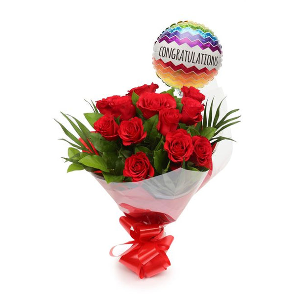 Congratulations Balloon & 12 Red Roses£19.99