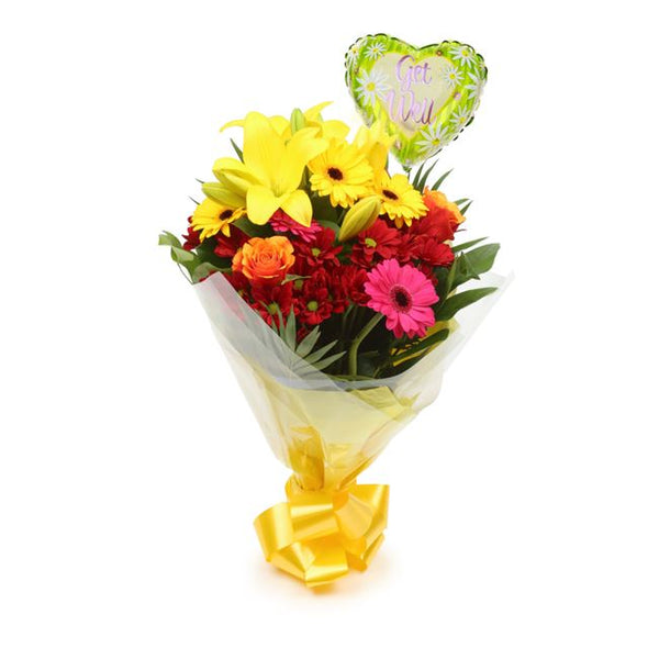 Get Well Balloon & Warm Sunset Flowers£19.99