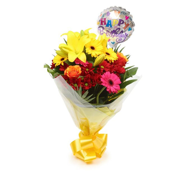 Birthday Balloon & Warm Sunset Flowers£19.99