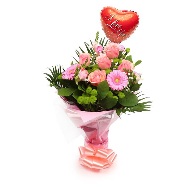 Love You Balloon & Cherished Pink Bouquet£19.99