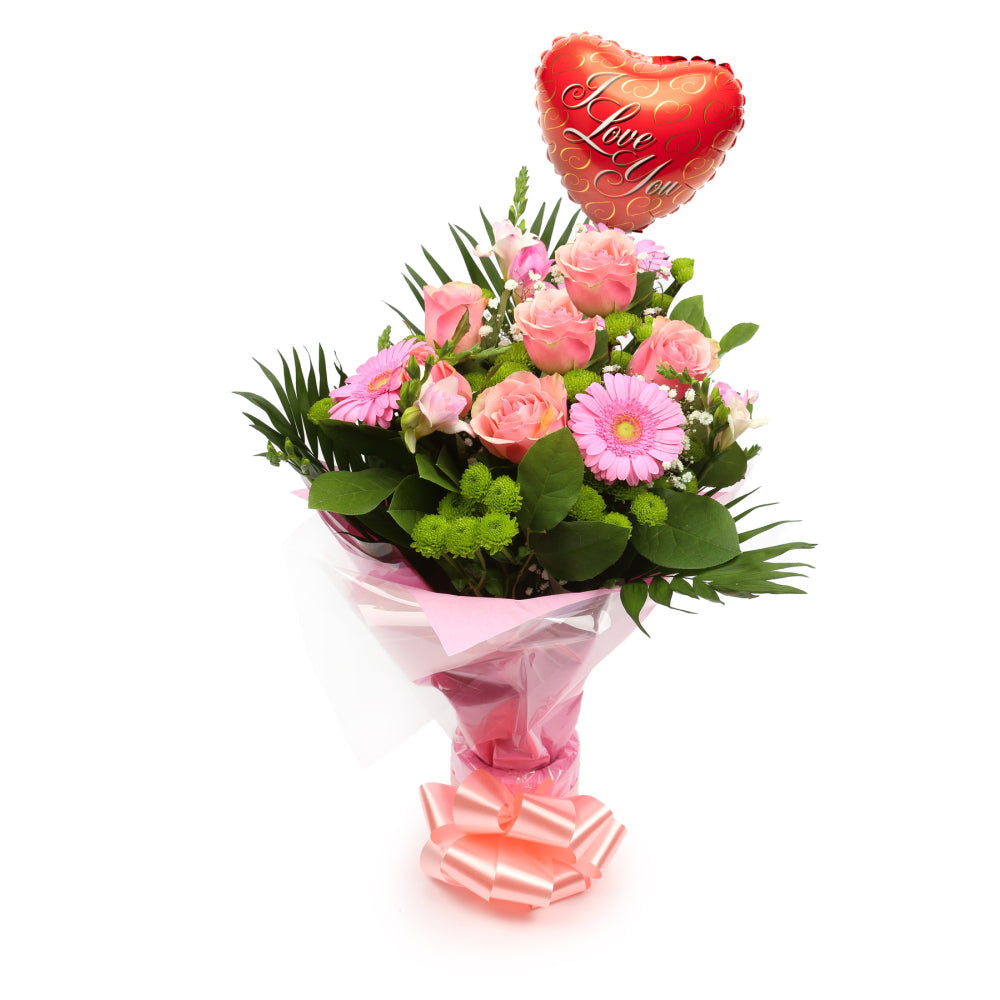 Love You Balloon & Cherished Pink Bouquet£19.99