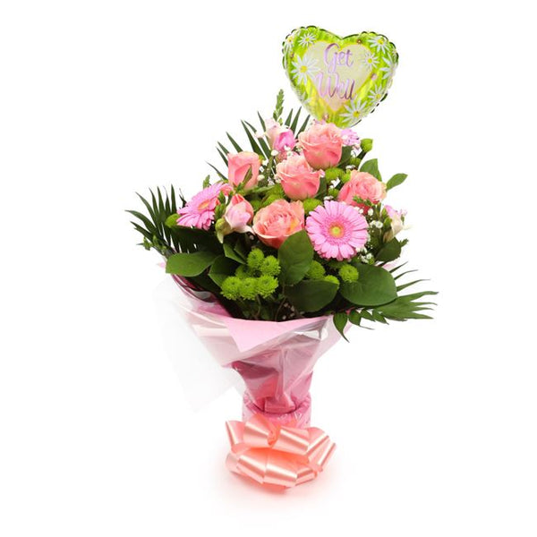 Get Well Balloon & Cherished Pink Flowers£19.99