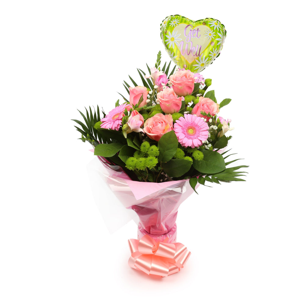 Get Well Balloon & Cherished Pink Flowers£19.99