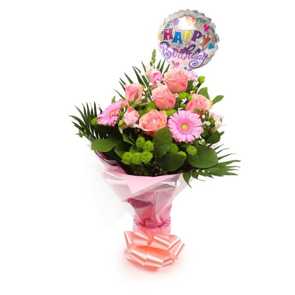 Birthday Balloon & Cherished Pink Bouquet Flowers£19.99