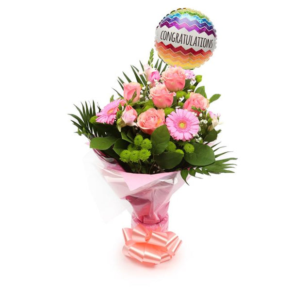 Congratulations Balloon & Cherished Pink Flowers£19.99