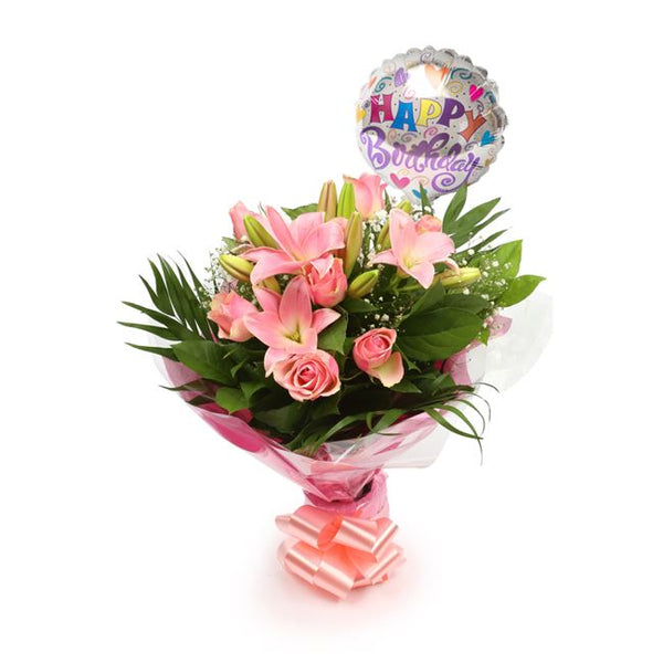 Birthday Balloon & Pink Jewel Flowers£19.99