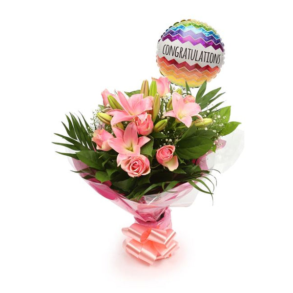 Congratulations Balloon & Pink Jewel Flowers£19.99