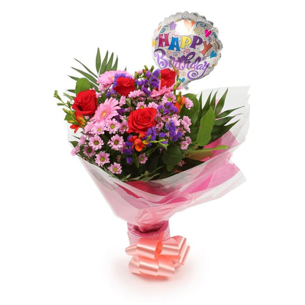 Birthday Balloon & Red Blush Flowers£19.99