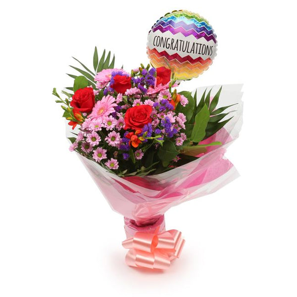 Congratulations Balloon & Red Blush Flowers£19.99