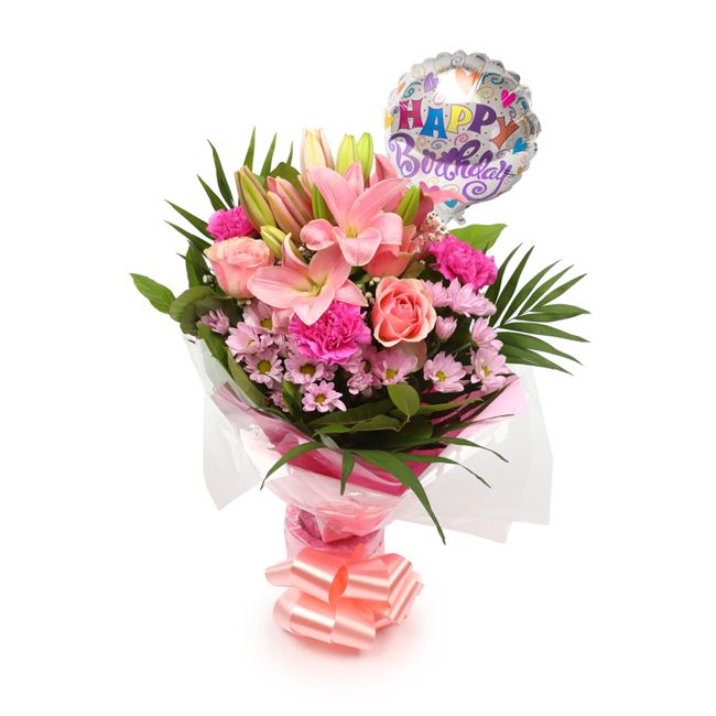 Birthday Balloon & Pink Candy Flowers£19.99