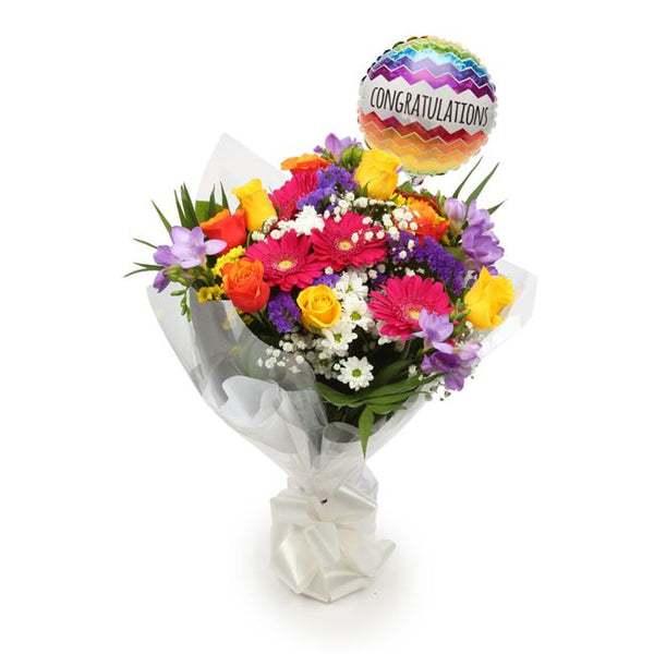 Congratulations Balloon & Brilliant Blooms Flowers£19.99