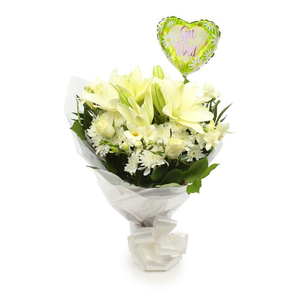 Get Well Balloon & White Elegance Flowers£19.99