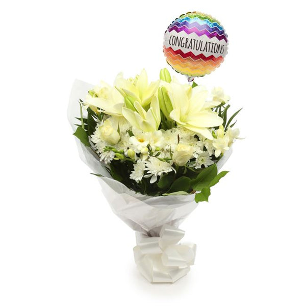 Congratulations Balloon & White Elegance Flowers£19.99