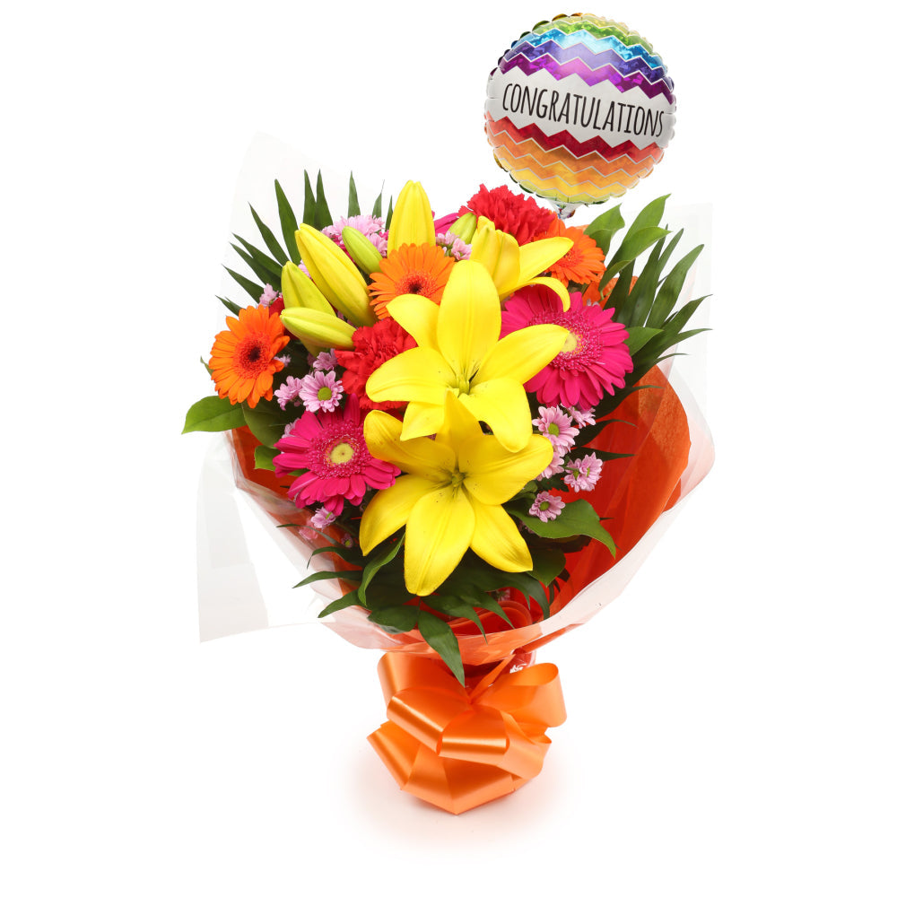 Congratulations Balloon & Summer Sun Flowers£19.99