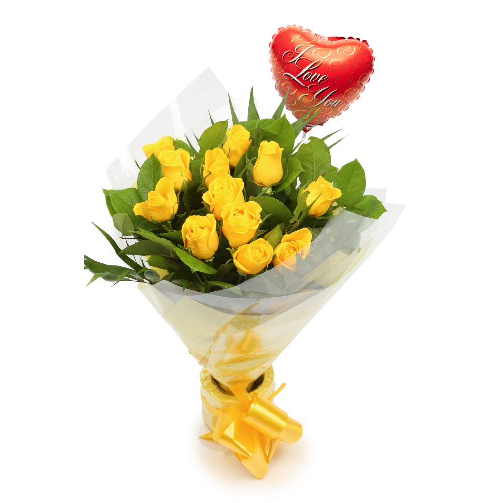 Love You Balloon & 12 Yellow Roses£19.99