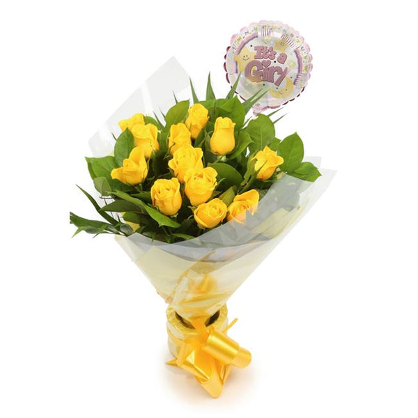 Its A Girl Balloon & 12 Yellow Roses£19.99