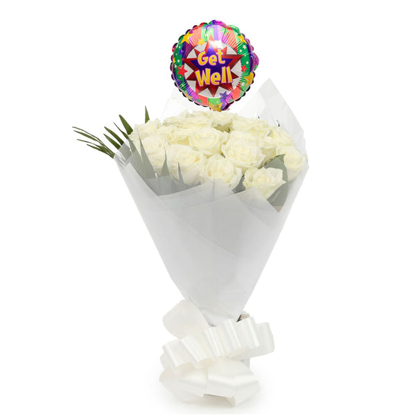 20 White Roses Bouquet & Get Well Balloon£21.99
