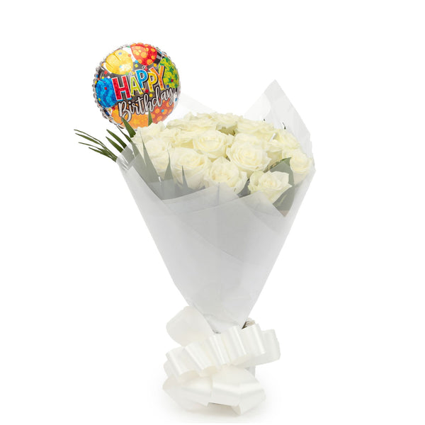 20 White Roses Bouquet & Birthday Balloon£21.99