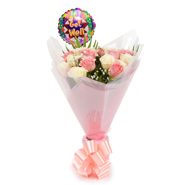 20 Sweet Pink & White Roses & Get Well Balloon£21.99