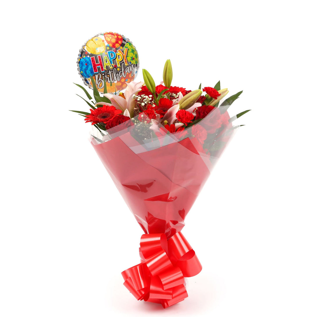 A Red Floral Fancy Bouquet & Birthday Balloon£16.99