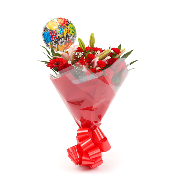 A Red Floral Fancy Bouquet & Birthday Balloon£16.99