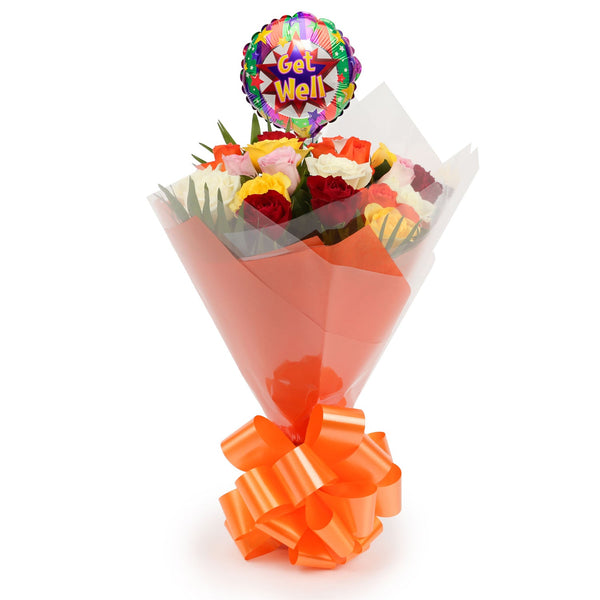 20 Mixed Roses Bouquet Flowers & Get Well Balloon£21.99