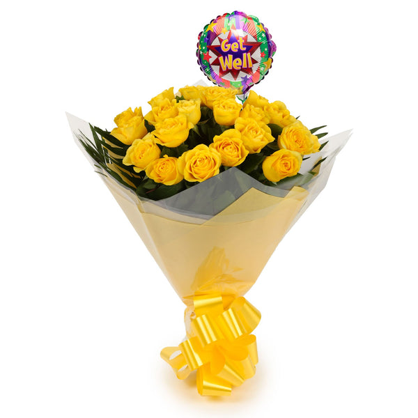 20 Luxury Yellow Roses Bouquet & Get Well Balloon£21.99