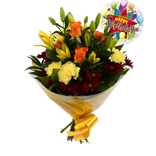 Happy Birthday Balloon & Redsunshine Flowers£19.99